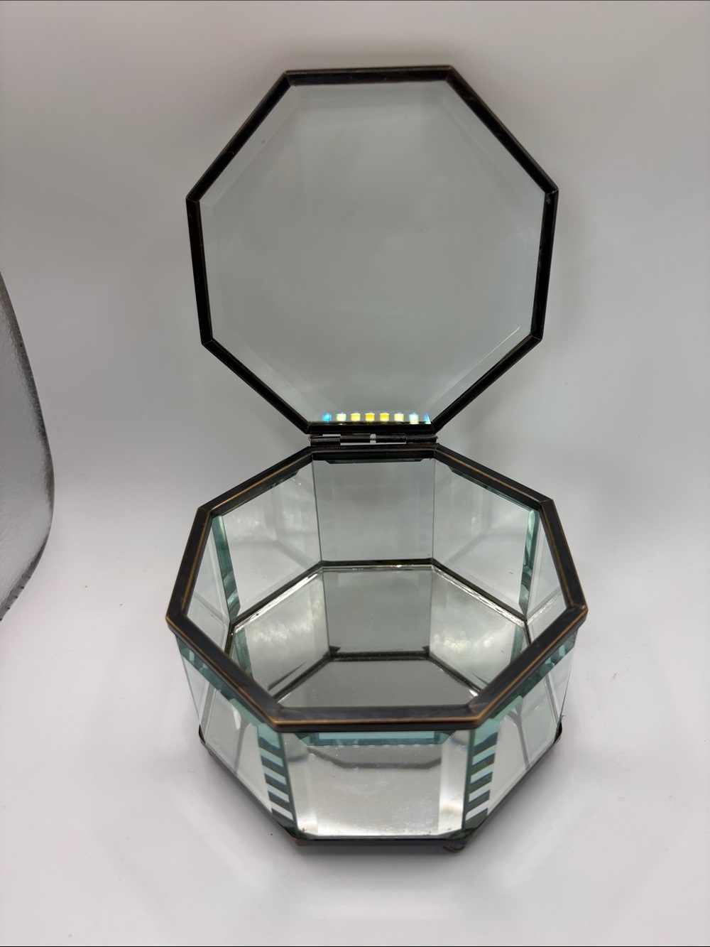 Octagonal Glass Jewelry Box - Clear Glass with Black Trim